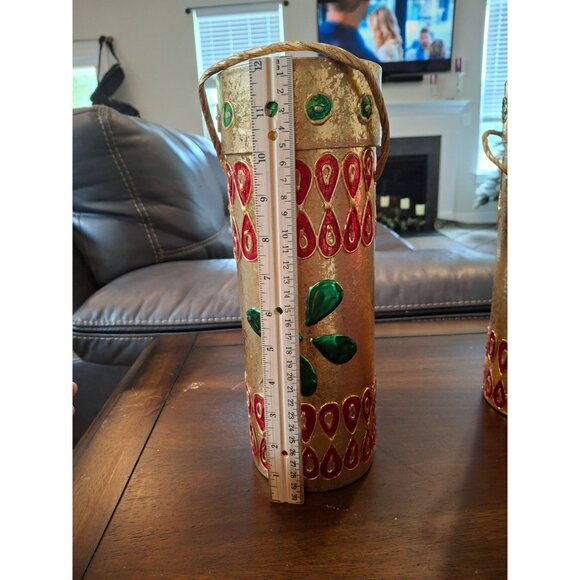 Christmas Handcrafted Decorative Gold Cylindrical Storage Containers Red Green - Picture 8 of 8